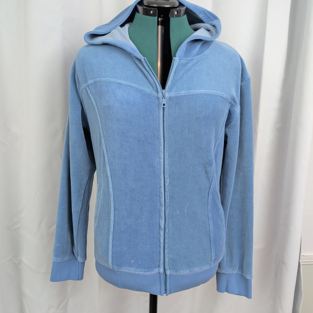 Ladies' Vintage Light Blue Velour Zip Up Hoodie large